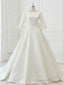 White Satin Backless 3/4 Sleeve Wedding Dress, Prom Prom Dresses