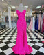 Hot Pink Straps Prom Dress, With Slit
