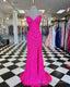 Hot Pink Straps Prom Dress, With Slit