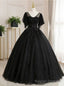 Ball Gowns Luxurious Floral Quinceanera Prom Dress, Scoop Neck Short Sleeve Floor Length Tulle With Pleats Embroidery