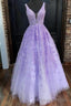 V Neck Purple Lace Long Prom Dress, Long Purple Lace Formal Dress, Lilac Lace Prom Dress