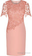 Sheath Round Neck Short Sleeves Prom Elastic Satin Short Mother Of The Bride Dress, With Lace