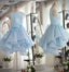 Light Blue Satin Organza Short Prom Dress, Cute Homecoming Dress