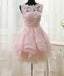 Pink Appliques Organza Tiered Short Homecoming Dress, Simple Homecoming Dresses