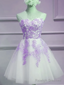 Lovely Sweetheart White Tulle With Purple Lace Cute Prom Homecoming Dress
