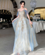 Green Tulle Lace Prom Dress, Long Prom Gowns Green Tulle Lace Formal Dress