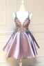 Shot Pink Homecoming Dress, With Floral Embroidery Homecoming Dress 2026