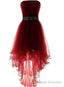 Wine Red Homecoming Dress, Burgundy High Low Prom Dress, With Beadings