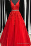 Red Lace Prom Dresses, Applique Prom Dresses, A Line Prom Prom Dress