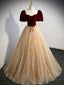 Champagne A Line Tulle Long Formal Prom Dress, Champagne Prom Dress