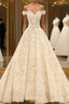 Champagne Ball Gown Off The Shoulder Flower Wedding Dress