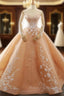 Champagne Ball Gowns Off The Shoulder Long Sleeve Wedding Dress