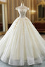 Champagne Ball Gown Off The Shoulder Tulle Sequins Wedding Dress