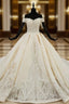 Champagne Ball Gowns Satin Off the Shoulder Appliques Wedding Dress