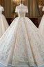 Champagne Ball Gowns Sequins Short Sleeve Long Train Wedding Dress