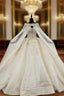 Champagne Ball Gowns Sequins Sweetheart Beading Wedding Dress With Shawl