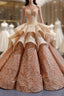 Champagne Ball Gowns Sweetheart Appliques Lace Luxury Prom Dress