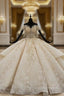 Champagne Ball Gowns Tulle Sequins Appliques Off the Shoulder Luxury Wedding Dress