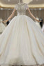 Champagne Ball Gowns Tulle Sequins Beading Short Sleeve Wedding Dress