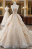 Champagne Ball Gowns Tulle Sequins Bling Bling V Neck Wedding Dress