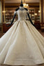 Champagne Ball Gowns Tulle Sequins Halter Beading Wedding Dress