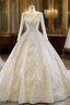 Champagne Ball Gowns Tulle Sequins Long Sleeve Wedding Dress