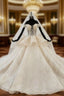 Champagne Ball Gowns Tulle Sequins Off the Shoulder Appliques Beading Wedding Dress