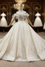 Champagne Ball Gowns Tulle Sequins Off the Shoulder Beading Long Wedding Dress