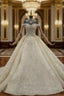Champagne Ball Gown Tulle Sequins off the Shoulder Beading Wedding Dress