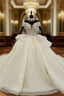 Champagne Ball Gowns Tulle Sequins Off the Shoulder Wedding Dress With Beading Sequins