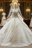 Champagne Ball Gowns Tulle Sequins Short Sleeve Beading Bow Wedding Dress