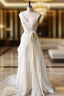 Champagne Chiffon Long A Line Prom Dresses Simple V Neck Prom Dresses