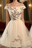 Champagne Embroidery Homecoming Dress Tulle Short Prom Dress