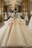 Champagne Gold Ball Gowns Tulle Sequins High Neck Backless Wedding Dress