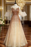 Champagne Gold Sequins Flying Sleeve Prom Dress
