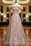 Champagne Gold Sequins Off the Shoulder Prom Dress