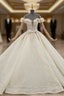 Champagne Gown Tulle Sequins Off the Shoulder Wedding Dress With Beading