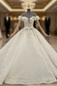 Champagne Gowns Tulle Sequins Off the Shoulder Wedding Dress With Beading