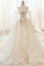 Champagne Lace Long A-Line Ball Gowns Off The Shoulder Prom Dresses