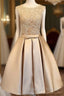 Champagne Lace Short Prom Dress, Cute Homecoming Dress
