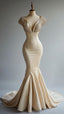 Champagne Mermaid Satin Beaded V-Neck Long Ball Dresses Elegant Prom Dresses