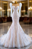 Champagne Mermaid Sequins Long Sleeve Wedding Dress