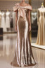 Champagne Mermaid Sequins Off the Shoulder Prom Dress