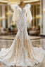 Champagne Mermaid Tulle Long Sleeve Appliques Prom Dress