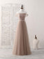 Champagne Off Shoulder Tulle Long Prom Dress, Champagne Prom Dress