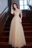 Champagne Off The Shoulder Lace Long Prom Dresses A-Line Prom Dresses