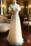 Champagne Off The Shoulder Tulle Bridesmaid Dress
