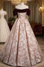 Champagne Pink Flower Puff Sleeve Prom Dress