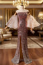 Champagne Pink Sequins Mermaid Strapless Prom Dress