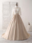 Champagne Round Neck Satin Lace Long Prom Dress, Prom Dress